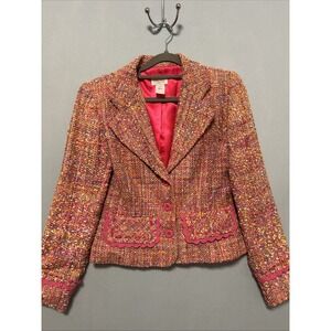 Vintage Althuser Womans 100% Silk Button Up  Tweed Blazer Lined Pink Size 2